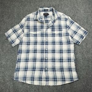 Pendleton 100% Linen Camp Shirt Mens Medium Malone Button Up Plaid Short Sleeve